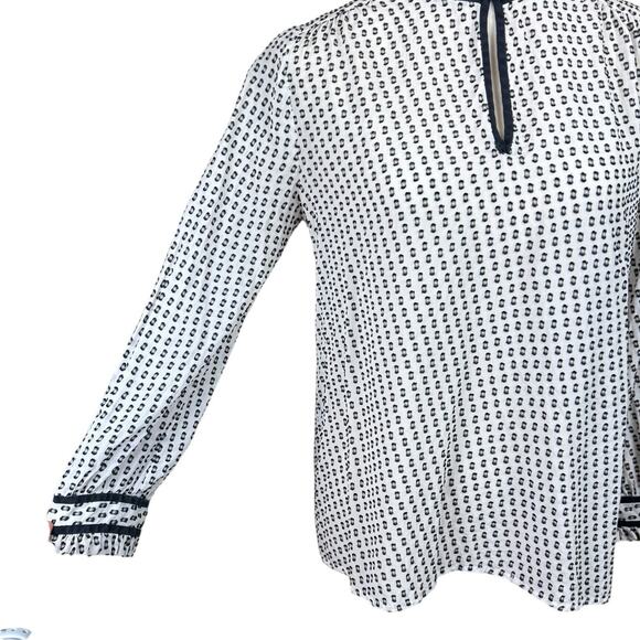 J. Crew Black & White Swiss Dot Silk Blend Long Sleeve Mock Neck Blouse - Picture 8 of 14